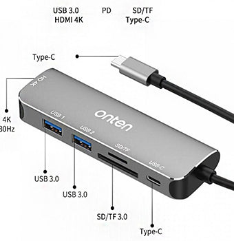 (6 IN 1) Onten OTN-95116 - 5 in 1 Type-C Multi Function Dock Station (6 IN 1) Onten OTN-95116 - 5 in 1 Type-C Multi Function Dock Station